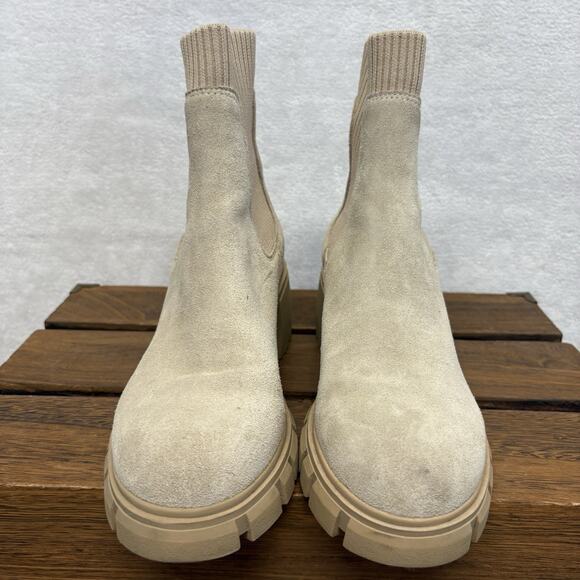 Steve Madden Hayle Ankle Tan Suede Boot Chunky Heel Sock Lug Sole Bootie 8.5 - Picture 5 of 10